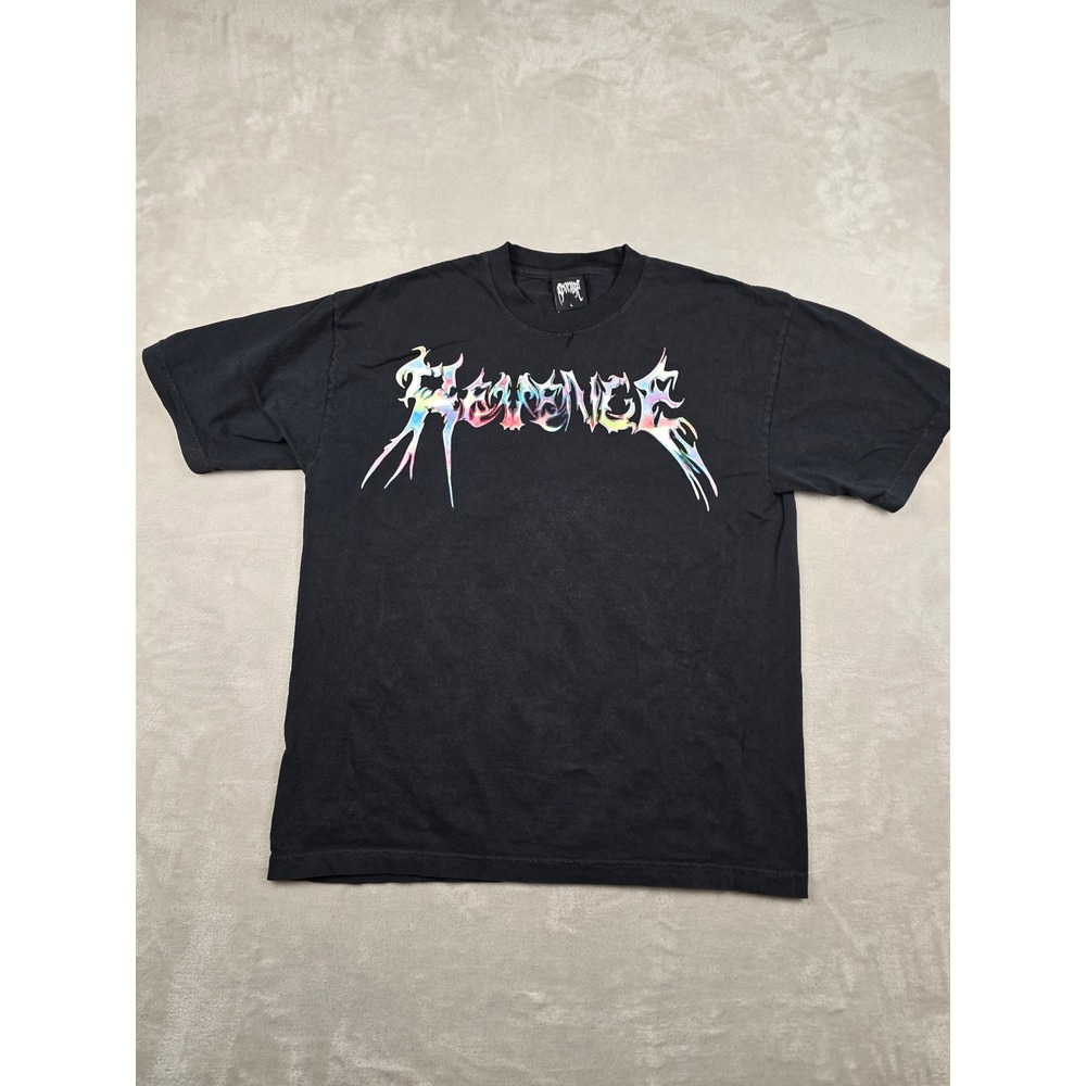 Revenge‎ Graphic T-Shirt Mens Large Black Rainbow Chrome Logo Made In USA *Read